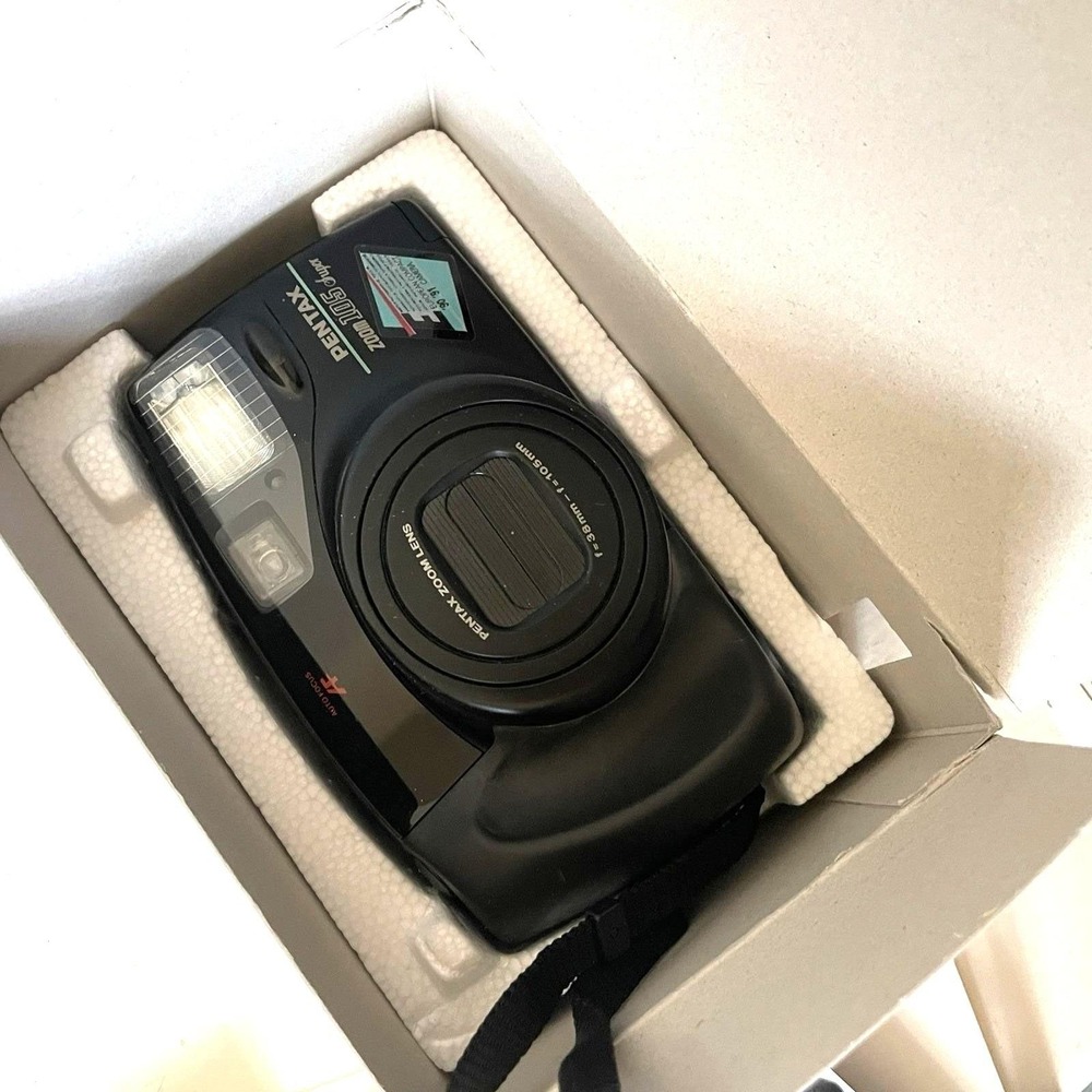 Vintage 90s 35mm Camera Pentax 1QZoom 105 Kit Super Outfit Original Packaging